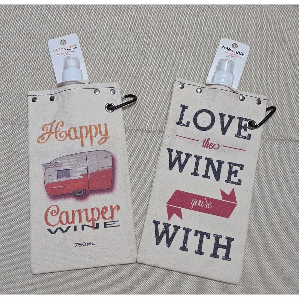 Capabunga Tote+Able Canvas Wine & Beverage Canteens - 750ml Flagon Set of 2 NWT
